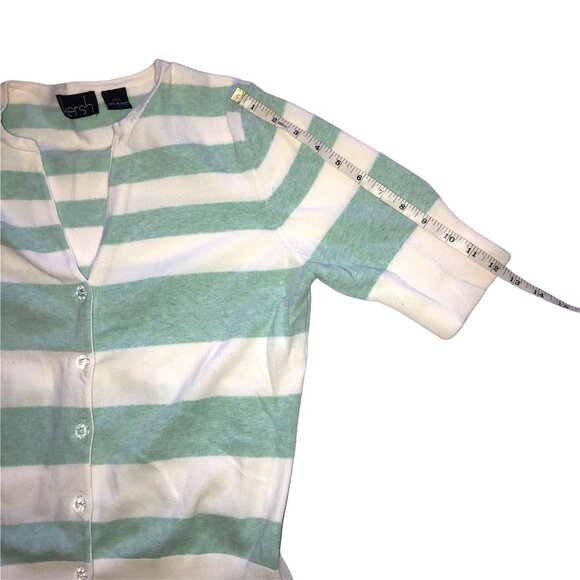 Kershaw stripe pattern green/white front button closure sweater size medium - Picture 4 of 6